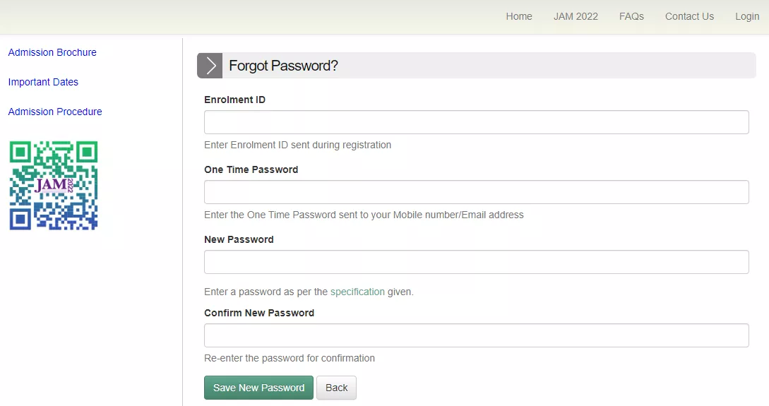 Password Retrieve for JAM Admit Card 2023